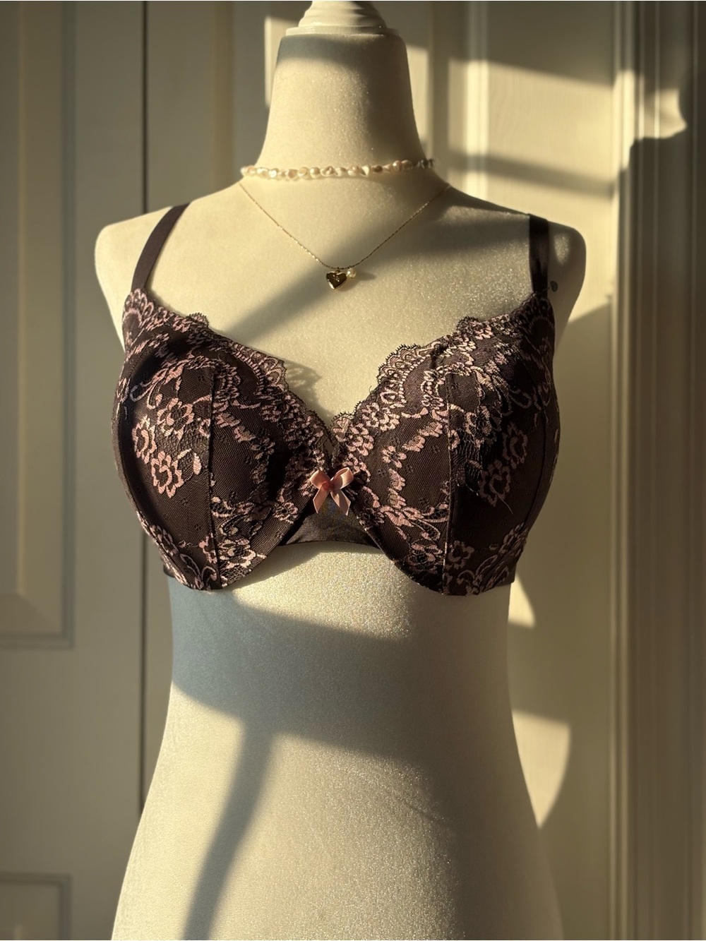 Maidenform Brown Bra with Pink Lace Trim